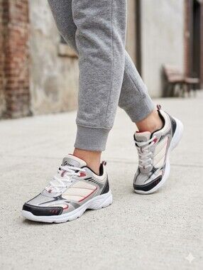 Women’s White Athletic Sneakers with Black & Red Accents - Unknown Brand